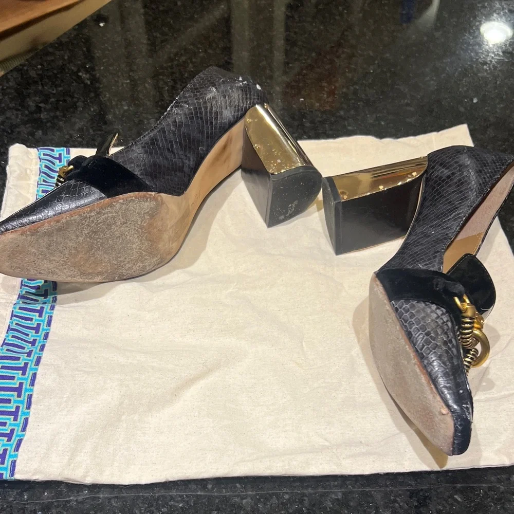 Tory Burch Black Heels with Gold Accent